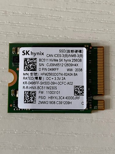 SK Hynix BC511 256GB NVMe PCIe M2 2230 SSD HFM256GDGTNI-82A0A D P/N 0496FF Dell