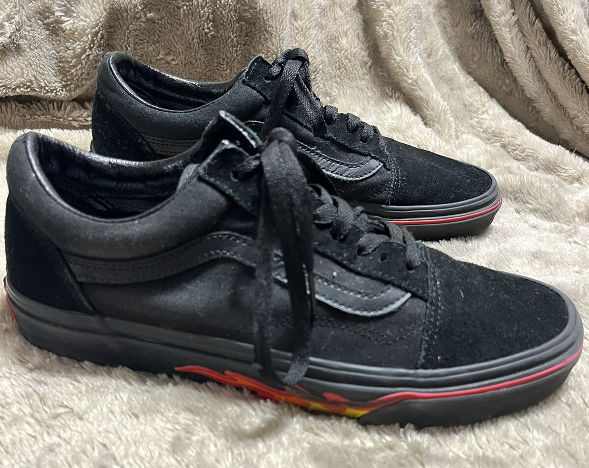Vans Old Skool Skate Shoes Black Flame Wall 500714 Mens Size