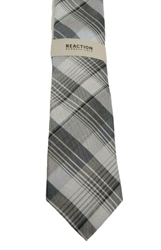 Cravatta uomo Kenneth Cole Reaction grigio misto seta geometrica cravatta collo a quadri NUOVA - Foto 5 di 7