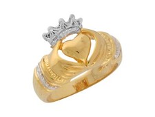 10k or 14k Two Tone Gold Irish Claddagh Heart Hands and Crown Ladies Ring