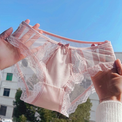 Womens Girls Transparent Lace Panties Faux Satin Sheer Bow Briefs Sexy Knickers - Picture 11 of 13