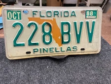 License Plate Tag Vintage Florida Fla. 228 BVV Pinellas 1988 Rustic