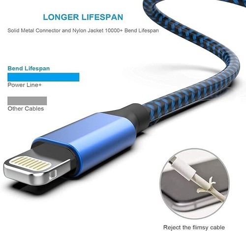 6Pack MFi Certified iPhone Charger Cables (3-10FT), Nylon Braided, Fast Charge. - Picture 2 of 4