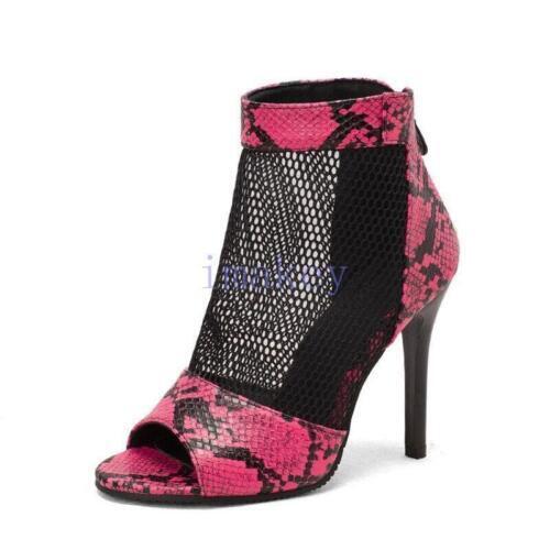 Summer Women's Peep Toe Back Zip Mesh Sexy Sandals Casual Club Work Ankle Boots - Picture 15 of 17