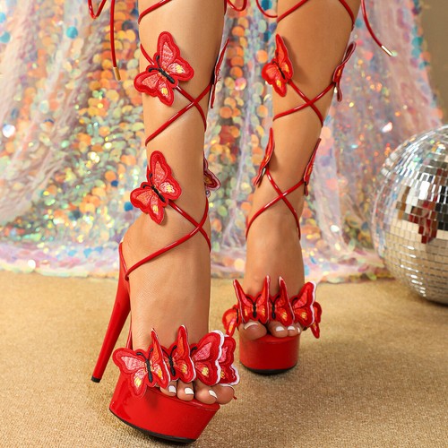 NEW SEXY 5.9” HIGH HEEL STILETTO ROUND TOE BUTTERFLY POLE DANCE STRIPPER SHOES - Picture 15 of 20
