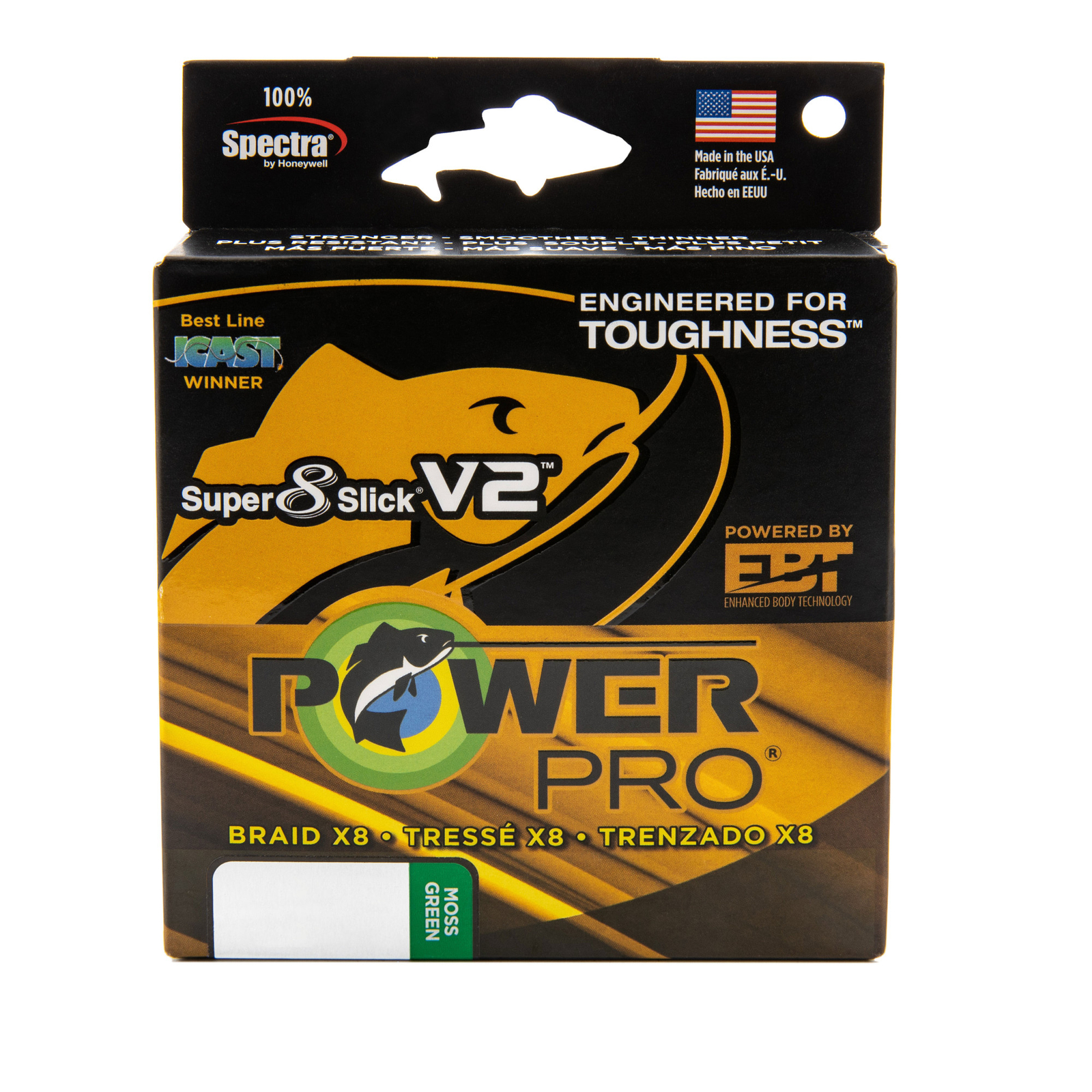 Плетеная леска PowerPro Super 8 Slick V2 - Moss_Green - 80 фунтов - 1500yd (...