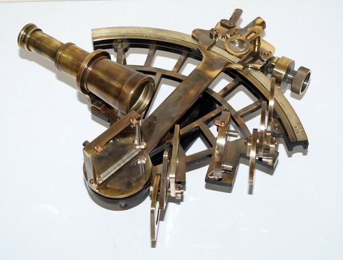 Antique Brass Sextant with Wooden Case-Nautical Navigation Instrument - Picture 5 of 7
