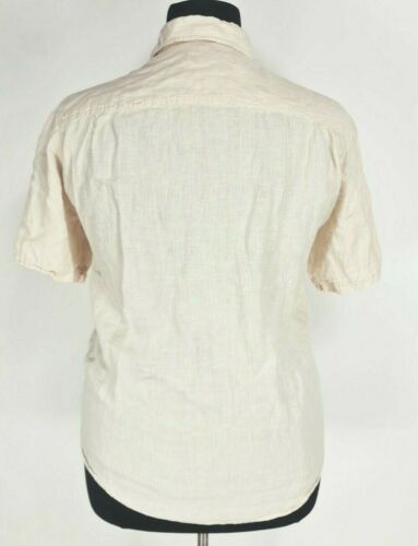 AXIS LA Mens Button Up Top Size L Ivory 100% Linene Short Sleeve Pockets Front - Picture 4 of 6