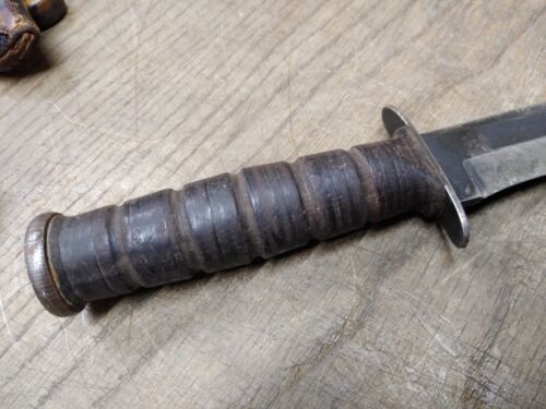 Vtg Camillus USMC WW2 Fixed Blade Combat Knife 12" Leather Wrapped Handle - Picture 7 of 8