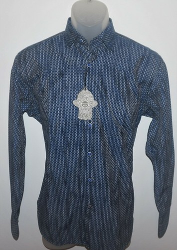 Camisa Visconti Negra Manga Larga Pequeña Azul Estampado Abstracto Geométrico Nueva Con Etiquetas - Imagen 2 de 6