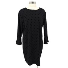 Old Navy Shift Dress Black Jack Polka Dot Bell Long Sleeve Zip Back Womens XL