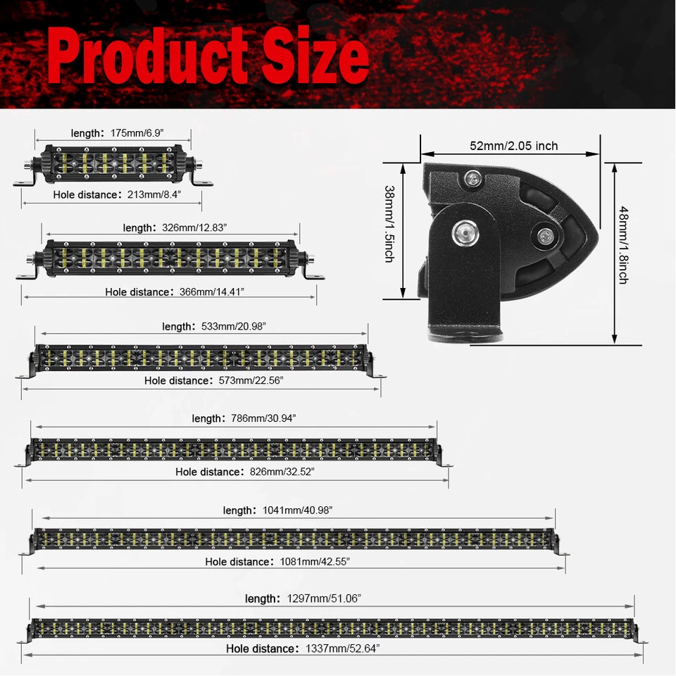 BARRA DE LUZ LED 8-52"" Doble Fila Punto Inundación Combo Camión Todoterreno 4x4 ATV SUV Lámpara Foto 2 de 4