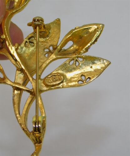 Broche prendedor vintage BLANCO dorado y diamantes de imitación flores 2,75 pulgadas - Imagen 3 de 3