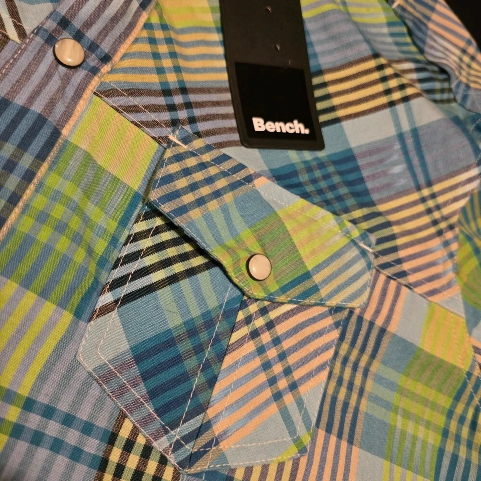Camisa manga larga a cuadros azul y verde Bench para hombre talla mediana nueva con etiquetas Foto 4 de 4