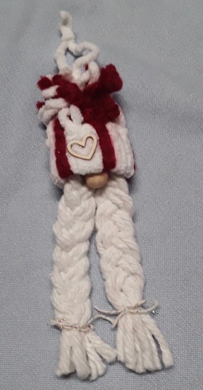 Handmade Yarn / Cotton Gnome Ornament Valentine's Day Heart