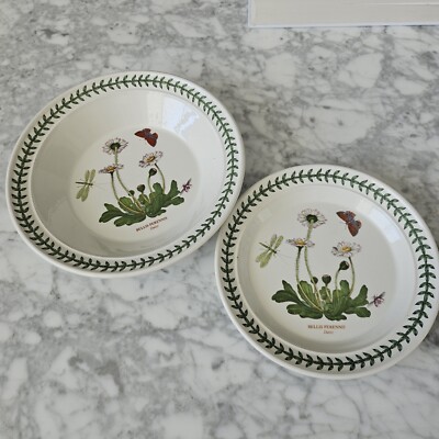 PORTMEIRION BOTANIC BELLIS PERENNIS Daisy Rimmed Plates Bowl & Bread Plate (2)
