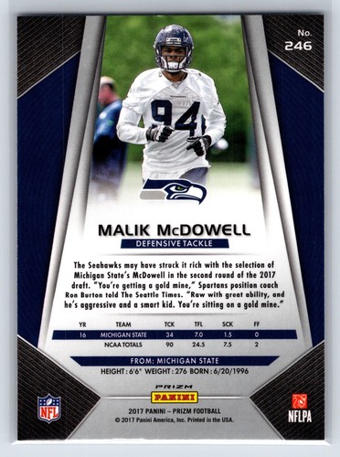 2017 Prizm Malik McDowell Rookie Silver #246 Seahawks - Bild 2 von 2