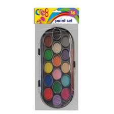 WATER COLOUR CHILDRENS KIDS 16 PAINT PALETTE & BRUSH SET ARTS & CRAFTS PAINTING.