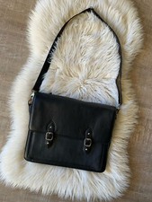 Levenger Leather Briefcase Shoulder Bag Satchel Black Career Expandable Laptop