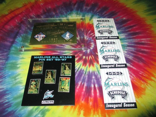 FLORIDA MARLINS BASEBALL WORLD SERIES CHAMPIONS 1997 22KT GOLD CARD+HAT PINS-LOT