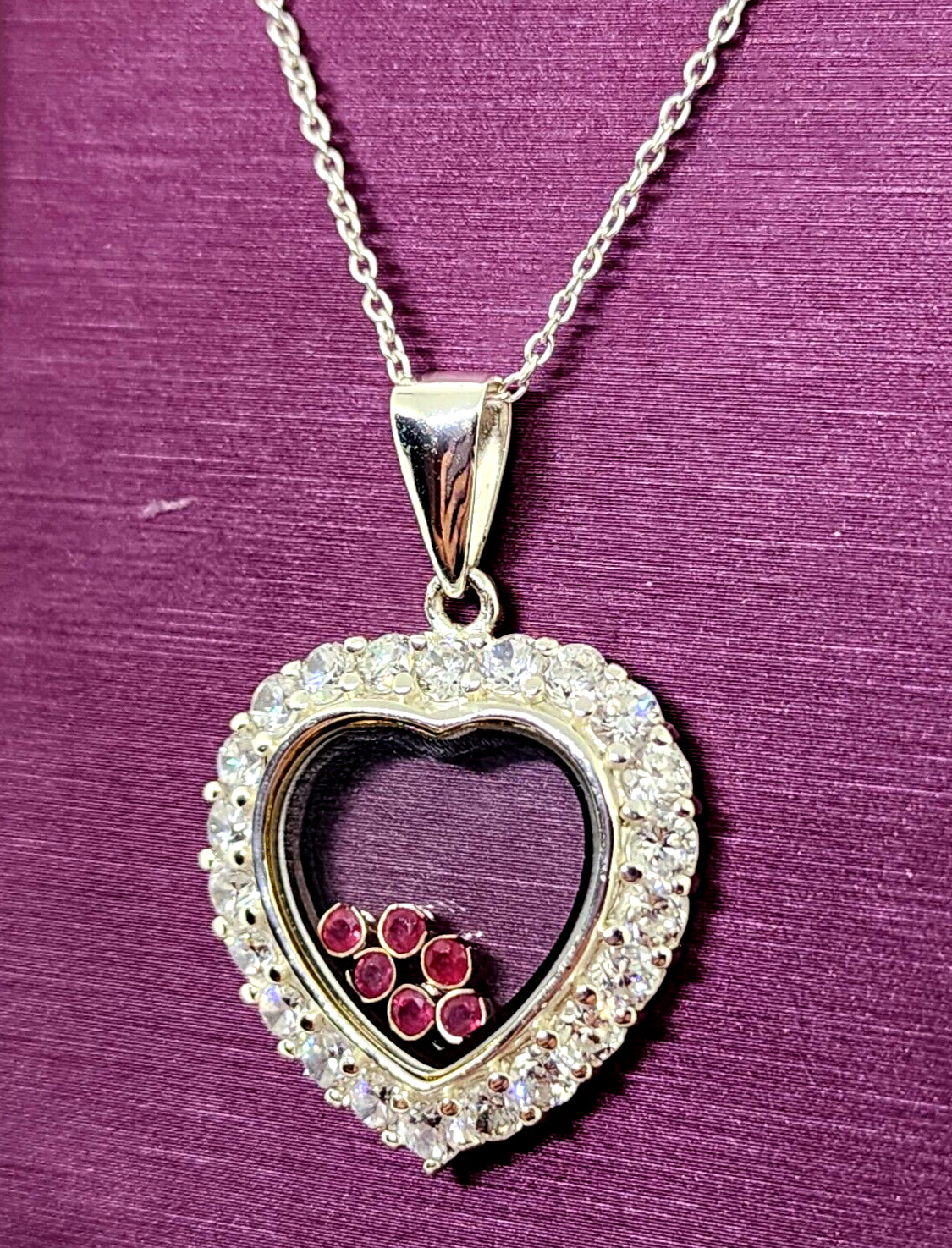 Sterling Silver Floating Heart Window Ruby Stones… - image 6