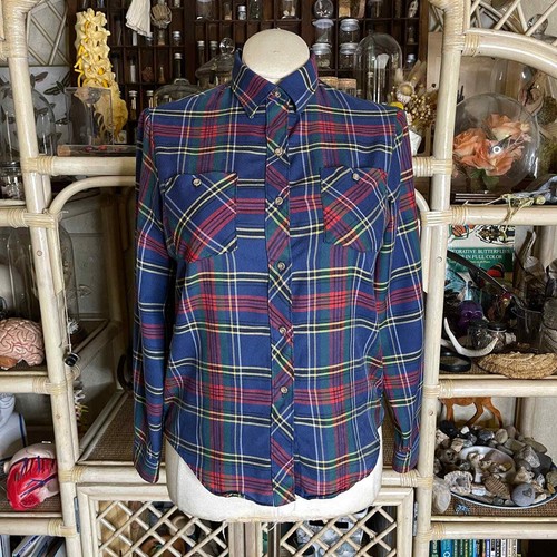 Vintage 70s Plaid Button Up Shirt Long Sleeve Pockets Unisex by Sears Size M L - Picture 1 of 11