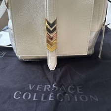Versace Collection Womens White Pebbled Leather Shoulder Bag Purse New  Complete