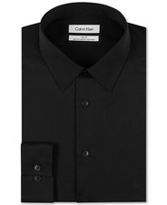 $79 Calvin Klein Men's Slim-Fit Black Herringbone Dress Shirt Size 17 32/33