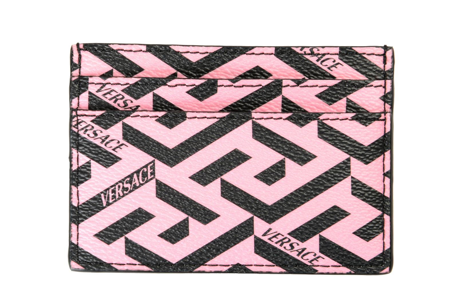 Фирменный розовый футляр для карточек Versace Unisex La Greca из текстурированной кожи 30490₽