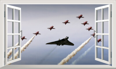 The Red Arrows Vulcan Bomber 3D Magic Window Wandbild selbstklebend Vinyl V1