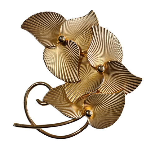Gold Tone Marvella Signed Textured Flower Swirl Brooch/Pin MidCentury - Picture 2 of 6