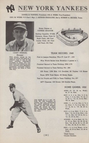 Página del estadio del equipo de los Yankees de Nueva York 1950 - Rizzuto, Yogi Berra - Artículo de colección - Imagen 1 de 2