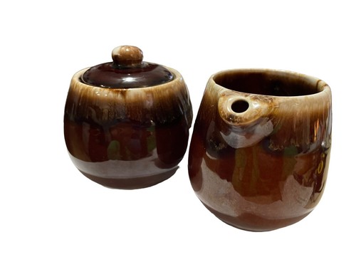McCoy Stoneware USA Sugar and Creamer Set in Brown Drip Glaze Pattern 1970s - Picture 19 of 19