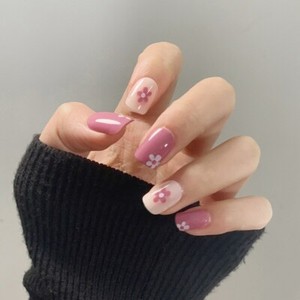 Summer Pink Flower False Nails Tips Short French Artificial Press On Nail Decor Ebay