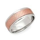 Two Tone Gold Wedding Bands, 10K Solid White & Rose Gold Mens Wedding Ring