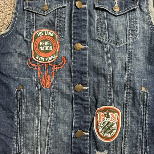 Parish Nation Bomb Squadron Men's Y2K  Denim Camo Blue Jean Vest Medium - Picture 3 of 7