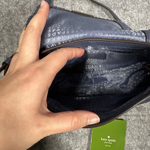 Kate Spade Adalise Small Crossbody Purse Bag Soft Suede Leather Blue Tassel - Picture 13 of 15