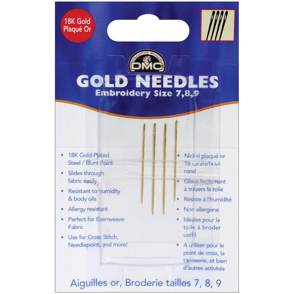 DMC Gold Embroidery Hand Needles-Size 7/9 4/Pkg