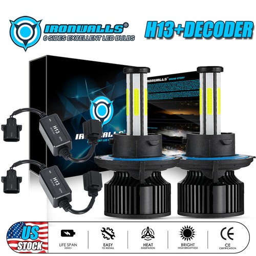 H13 LED Headlight Blubs+Resistor Decorder for Ford F-250 F-350 Super Duty 05-22 - Foto 1 di 12