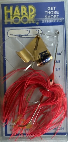 Buzz-bait Hard Hook Aluminum Blade Fishing Lure Red w/Gold Spinner 1/4 Obie’s HM - Picture 2 of 3