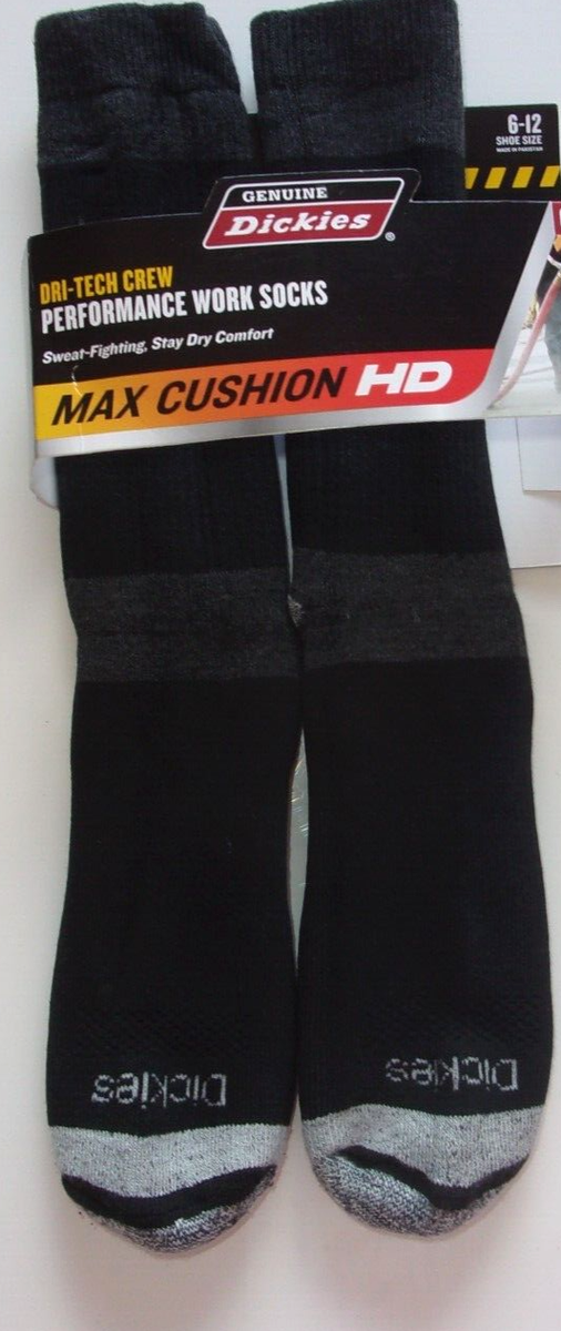 2026 Dickies Men's Max Cushion HD DRI TECH Crew Socks BLACK 3