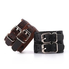 Punk Wristband Cuff Bracelet Belt Bangle Adjustable Genuine Leather Wide Unisex