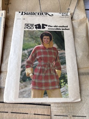 Vtg Butterick Sew & Go Obi-Sashed Reversible Jacket Pattern #4492 Size 12 CUT