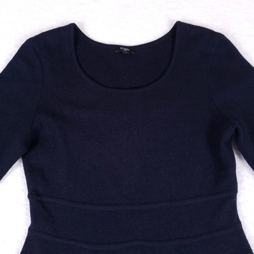 Hobbs London Dress 14 Navy Blue 100% Merino Wool Fit Flare Sweater Midi - Picture 2 of 8