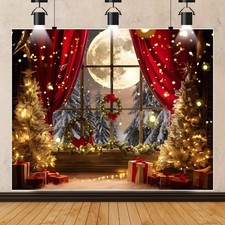 Christmas Backdrop 10x8ft Winter Xmas Tree Glitter Decorations Window Photogr...