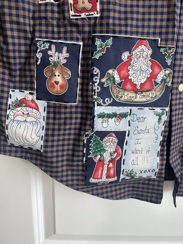 Roundtree & York Men’s Button Down Navy and Brown Christmas Shirt Size Medium - Picture 2 of 12