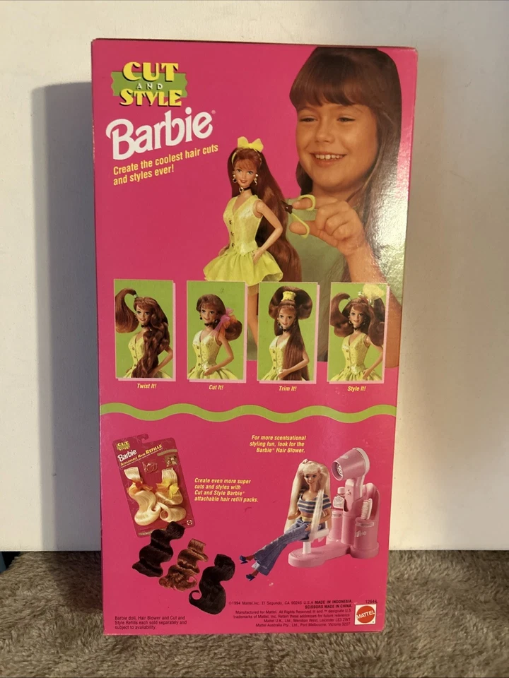 Barbie 1994 "Corte y Estilo" Pelirroja Pelo Rojo Jengibre con Pieza de Pelo-Vestido Verde-Sin usar, en caja original Foto 2 de 4