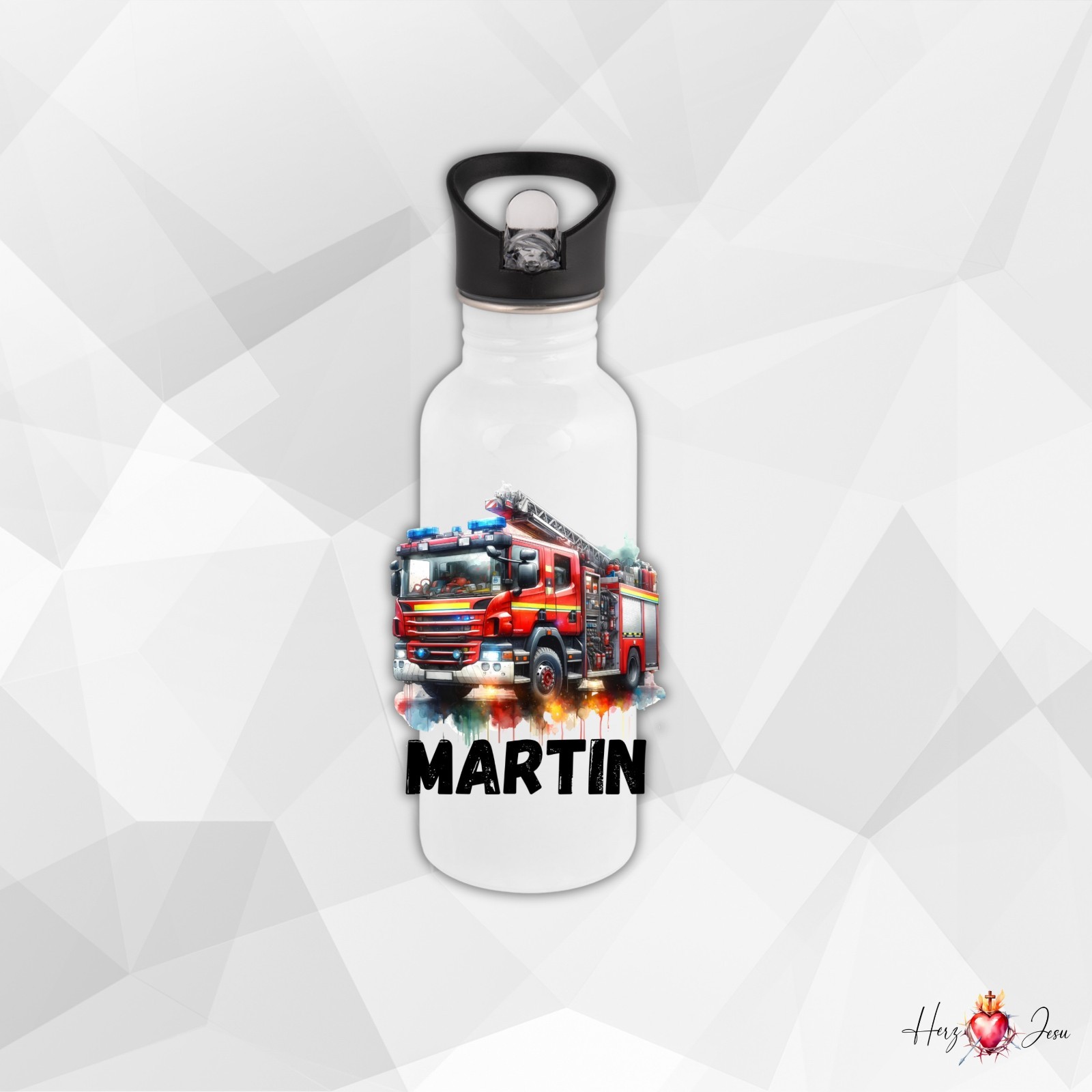 Personalisierte Trinkflasche mit Namen Thermobecher Feuerwehr Geschenkidee_0028E