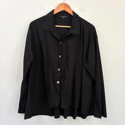 Bryn Walker Button Down Shirt Top Women Size Medium Black Lagenlook