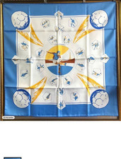 Hermès Silk Satin Square Scarf Blue White Ye...
